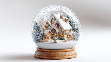 Snow globe with a snowy house and trees