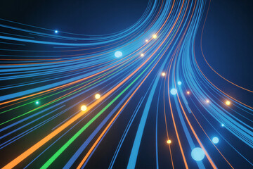 Vibrant digital network connections with glowing lines and dots