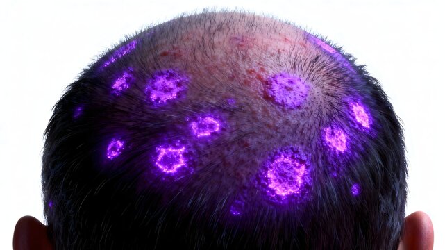 Seborrheic dermatitis visualization showing scalp inflammation for common hair condition education.