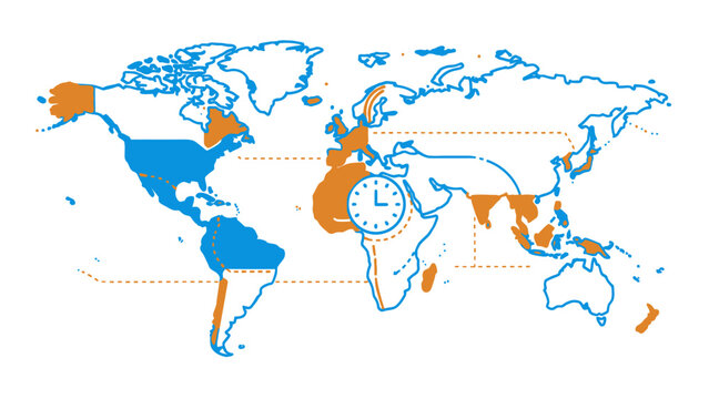 Global Time Zones Map with Clock