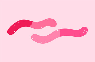 Pink marmalade worms. Vector hand-drawn illustration in a flat style. Perfect for decorations, logo, menu, holiday designs. Sweet food.
