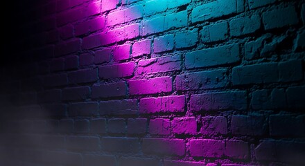 Vibrant neon lights on dark brick wall background