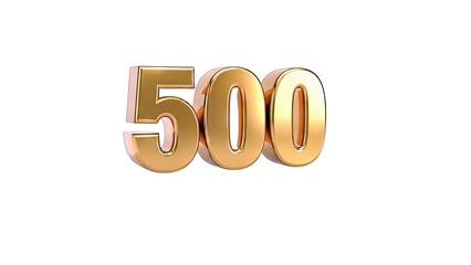 Golden 3D Number 500 Isolated on White Background