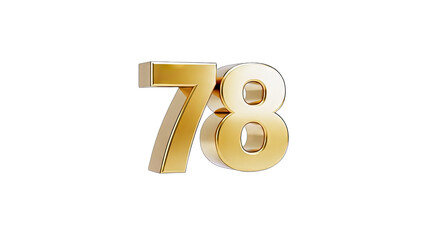 Golden 3D Number 78 Isolated on White Background