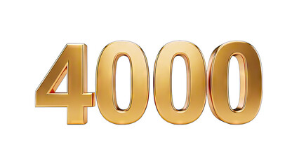 Golden 3D Number 4000 Isolated on White Background