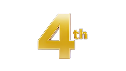 Golden 4th Number Isolated on White Background