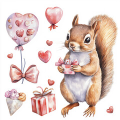 squirrel with a gift heart Valentine's Day