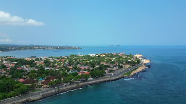 Aerial view from marginal of S&atilde;o Tom&eacute; with Ana Chaves bay at background