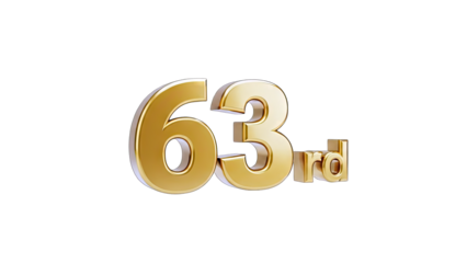 Golden 63rd Number on White Background