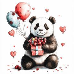 panda bear with heart