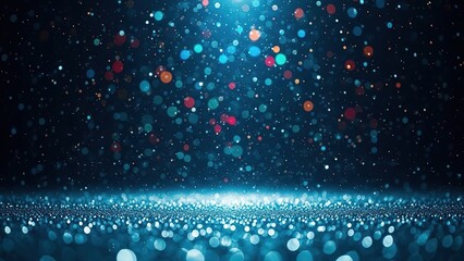 Abstract Blue & Red Bokeh Lights Background: Festive Glitter Particles, Magical Sparkle, Futuristic Glow, Celebration & Technology Vibes, Dark Ambiance, Vibrant Orb Effects