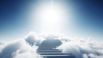 Ascend to the Heavens A Stairway to the Sky Among Wispy Clouds, Bathed in Radiant Sunlight