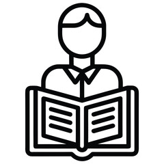 A person reading a book in a simple line style illustration