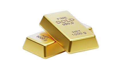 Gold Bars Stacked on White Background