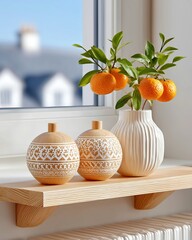 Tangerine branches in a white vase as home decor.