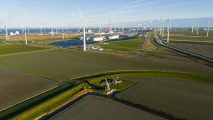 Eemshaven Windmill: Aerial Dutch Coastal View.