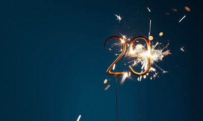 29 years celebration festive background with copy space made with Bengal fires in the form of number Twenty nine.
