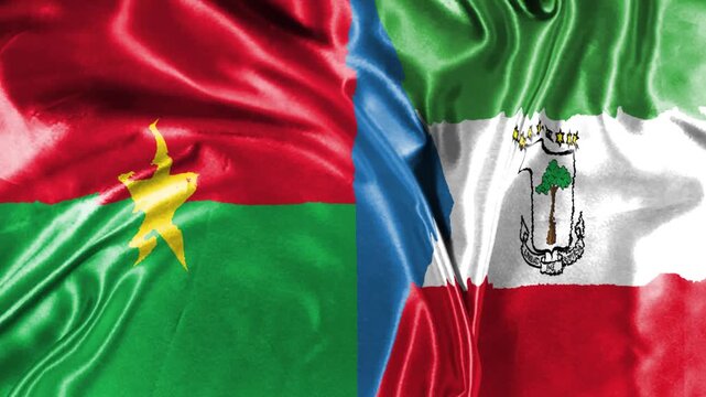 waving colorful flag of burkina faso and national flag of equatorial guinea