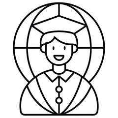 Graduate student wearing cap and gown in a circular frame