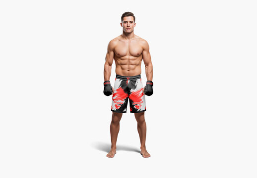 Fit Martial Arts Fighter In Combat Pose Mockup