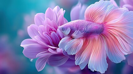 Beautiful siamese fighting fish resembling a pink fantasy flower.