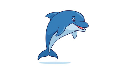 Energetic Cartoon Dolphin Jumping Playfully, Isolated White Background