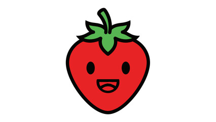 Fresh Cartoon Strawberry Character with Smiling Face, Isolated White Background