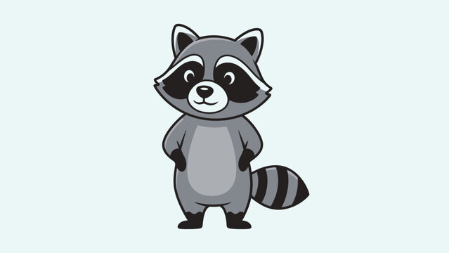Cute Cartoon Raccoon Standing and Looking in Bright Studio