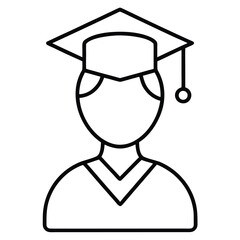 Graduation cap and gown person icon simple line style  education symbol