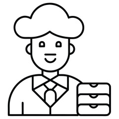 Line art illustration of a smiling chef holding menu isolated on transparent background
