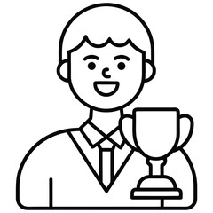 line drawing of a man holding a trophy cup smiling