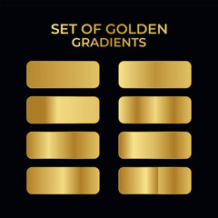Set of golden gradients metallic background textures for design luxury and elegant abstract elements on dark background