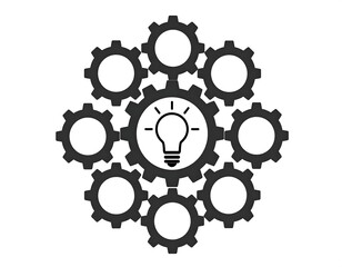 Fototapeta premium Illustration of gears surrounding a central illuminated light bulb