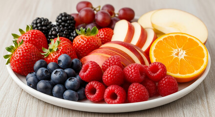 Assorted Fresh Fruits on a White Plate A Colorful and Healthy Display.