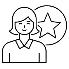 Line drawing of a smiling woman with a star in a speech bubble