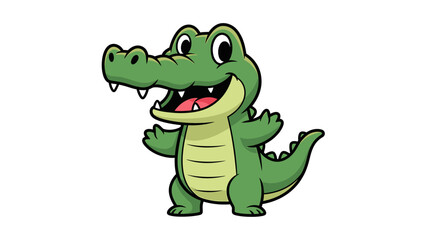 Fototapeta premium Cute cartoon crocodile character smiling and waving, isolated white background