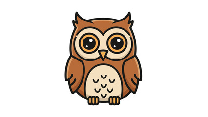 Adorable Cute Cartoon Owl Standing and Looking Forward on an Isolated White Background