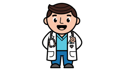 Friendly Male Doctor Mascot Standing with a Stethoscope on an Isolated White Background