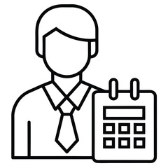 Line drawing of man holding calendar in office worker attire
