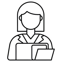 line drawing of woman holding files