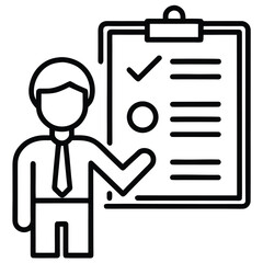 man in a suit presenting a checklist on a clipboard