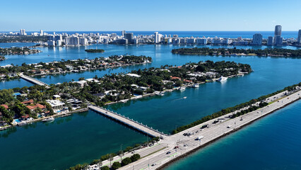 Miami Beach Skyline At Miami Beach In Florida United States. Urban Beach. Bay Water Scenery. Downtown City. Miami Beach Skyline In Florida United States. Peaceful Landscape.
