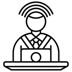 Man sitting at desk with laptop and wifi signal above head