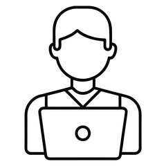 man using a laptop computer  simple line icon