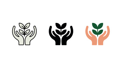 Eco-Friendly Hands Holding Green Plants Icons
