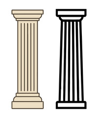 Classical Architectural Column Icons &ndash; Doric and Ionic Style Pillars in Vector Outline and Color