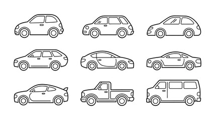 Various Car Types Line Drawings