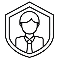 Shield icon with a man in a suit and tie