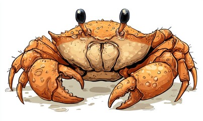 Detailed illustration of a vibrant orange crab with prominent claws and eyes.