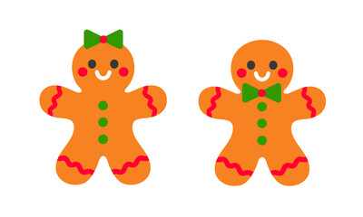 Gingerbread Characters with Festive Icing Details. Christmas Cookie Illustration for Holiday Cards, Decorations, Seasonal Crafts and Winter Baking Designs